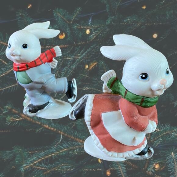 Homco 5305 Winter Ice Skating Bunny Couple Figs - Picture 3 of 7